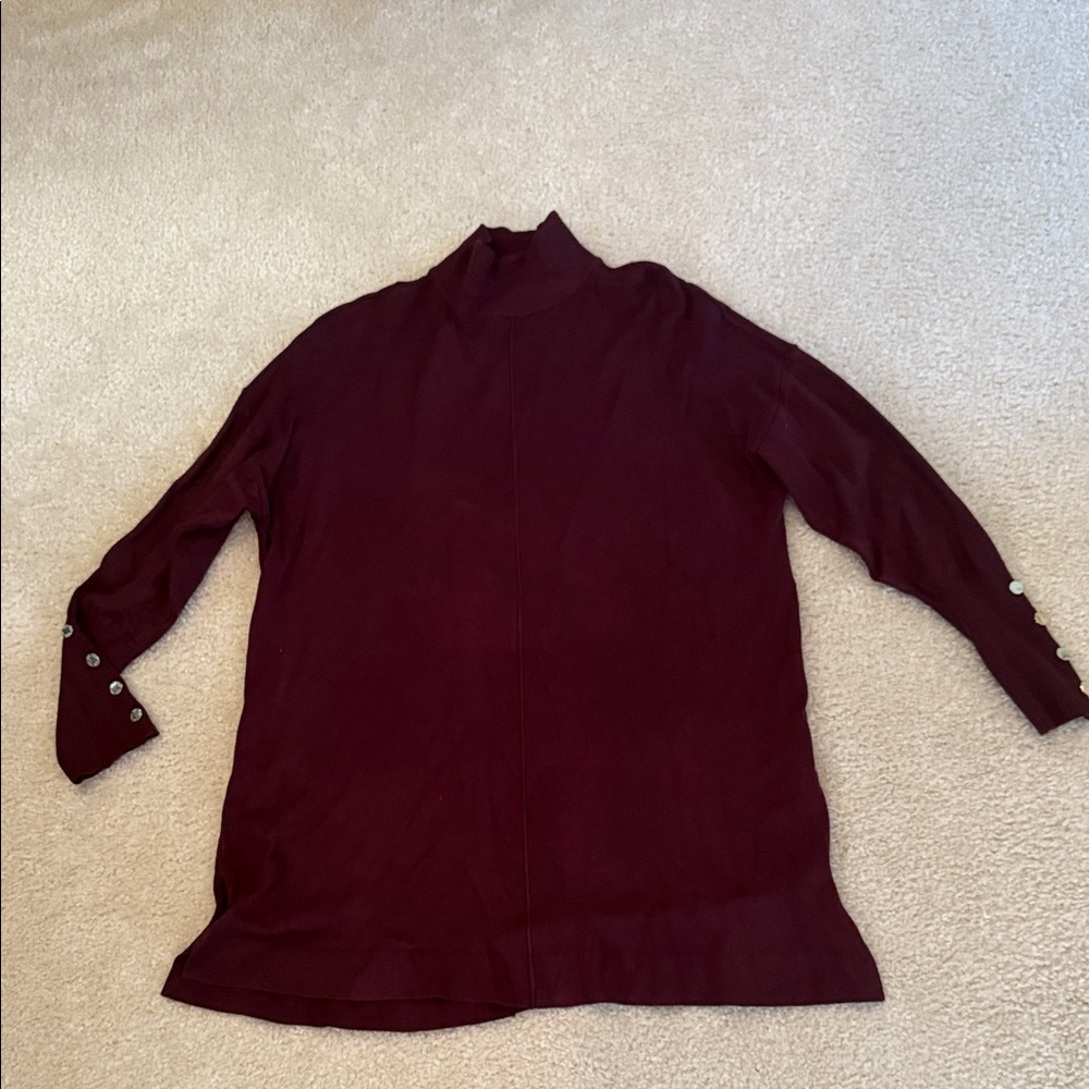 Burgundy Long Sleeve Top with Button Accents